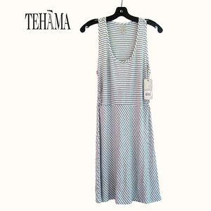 TEHAMA NEW Contrast Pinstripe Scoop Neck Racerback Fit&Flare Activewear Dress M